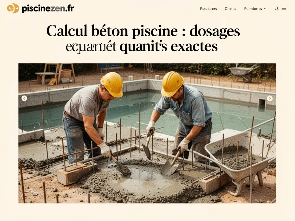 Calcul du béton pour une piscine avec outils de mesure sur une table.