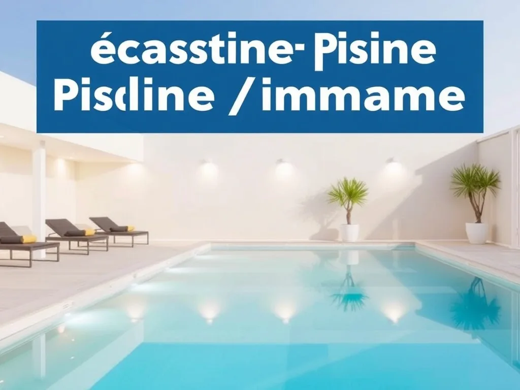 Formulaire de déclaration de piscine et calculatrice posés sur une table à côté d’un plan de bassin et d’un verre d’eau