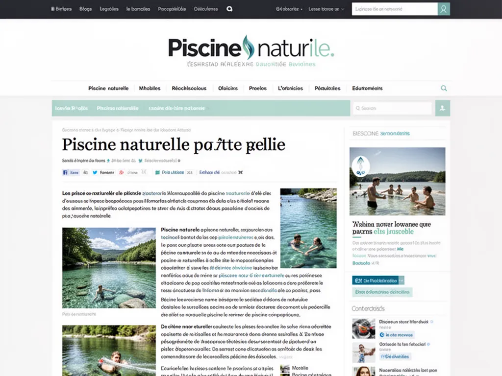 Bassin naturel avec zone plantée et eau claire, plage en pierre