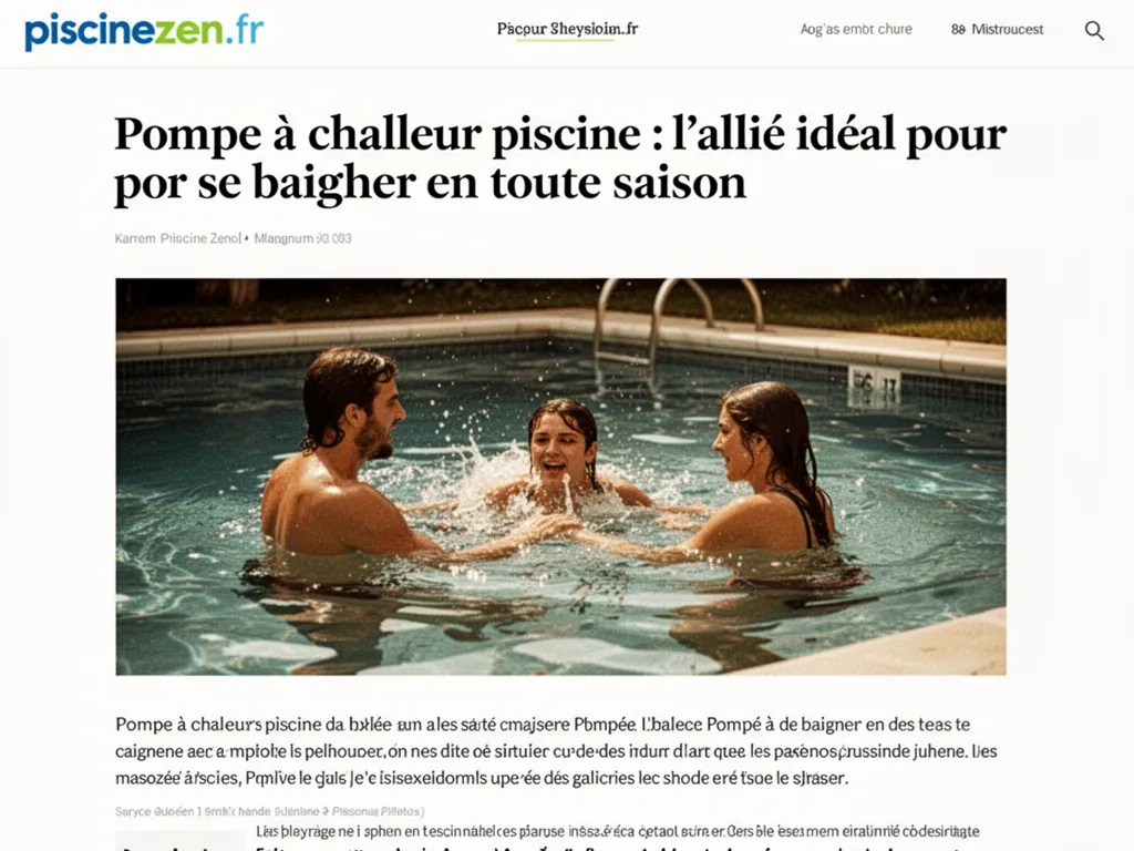 Illustration d'une pompe à chaleur pour piscine installée dans un jardin avec une piscine.